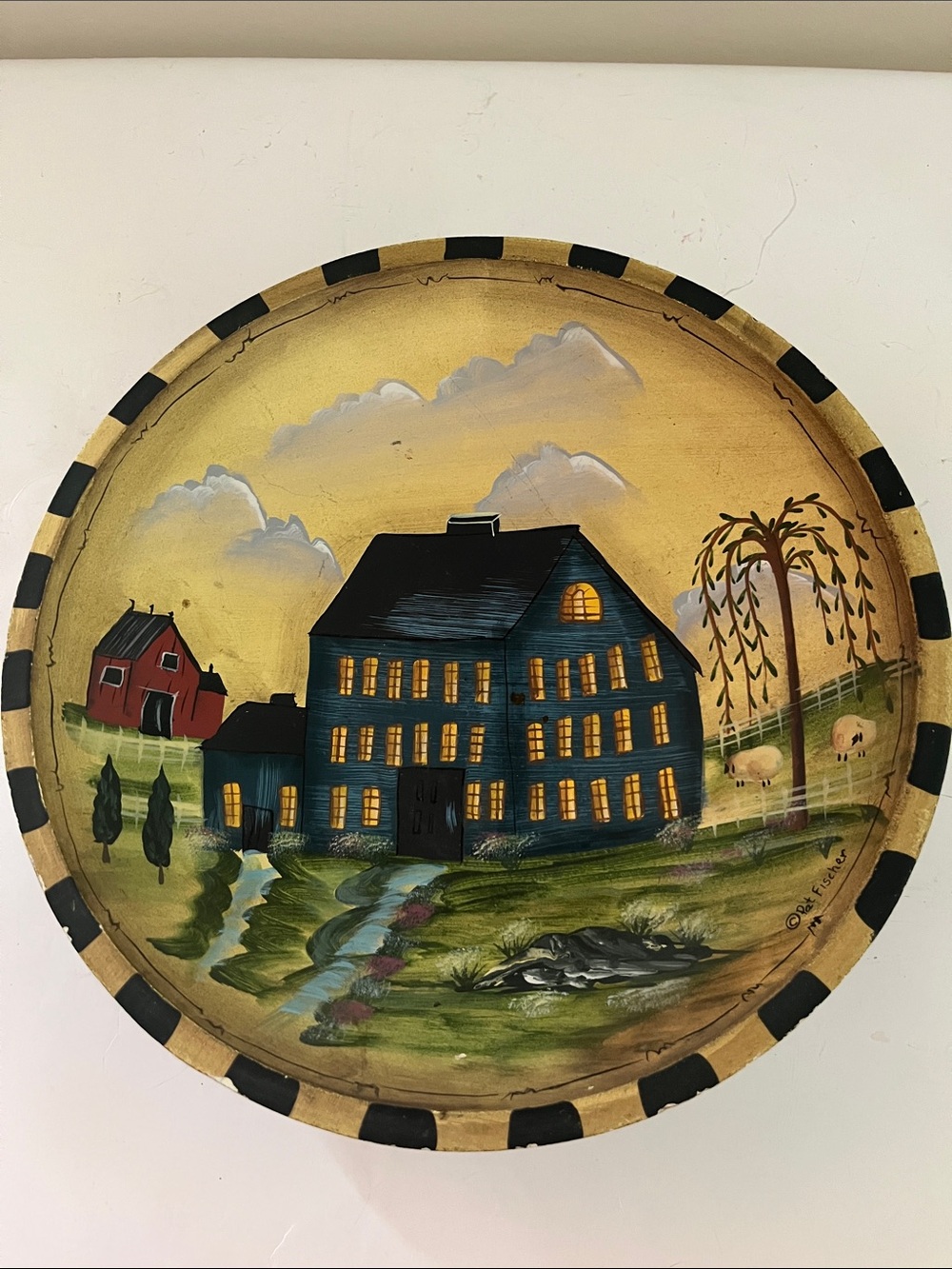 Handpainted Decorative Wooden Bowl 10 inch  Signed